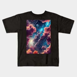 Mystical Nebula Planets Clouds Kids T-Shirt